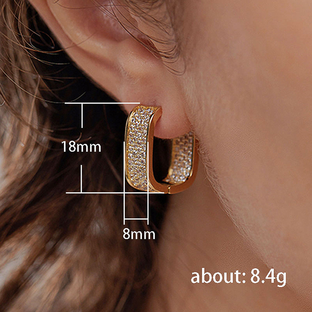 Elegant U Shape Copper Inlay Zircon Earrings