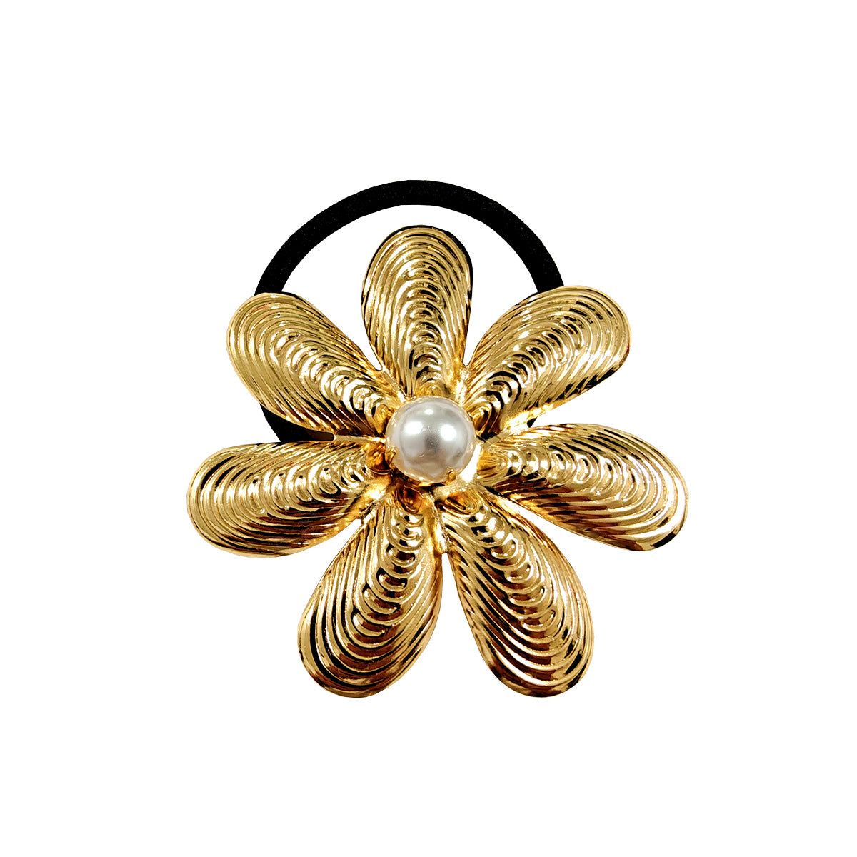 Aesthetic Flower Metal Inlay Rhinestones Pearl Hair Tie