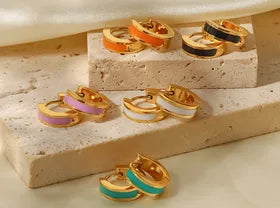 Classic Enamel Gold Plated & 304 Stainless Steel Earrings