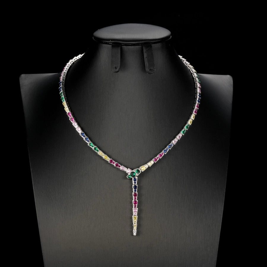 Exquisite 925 Sterling Silver Zircon Inlay Snake Necklace