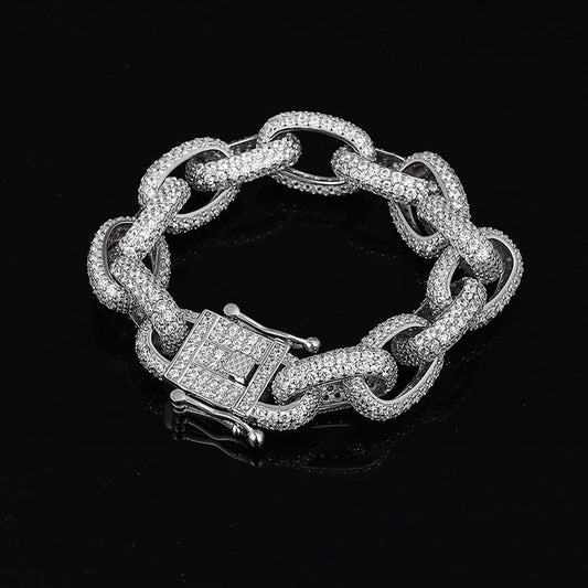 Cuban Chain 925 Sterling Silver and Diamond Bracelet