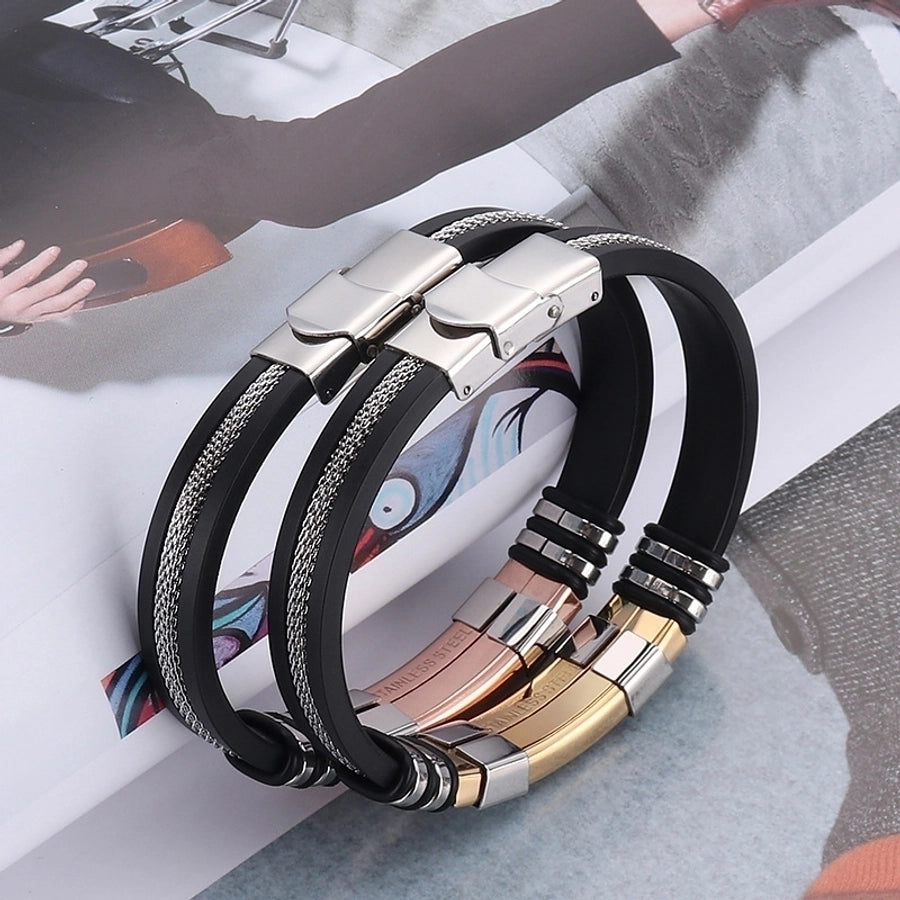 Stainless Steel Silica Gel Plating Men's Bangle