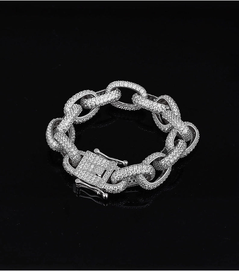 Cuban Chain 925 Sterling Silver and Diamond Bracelet