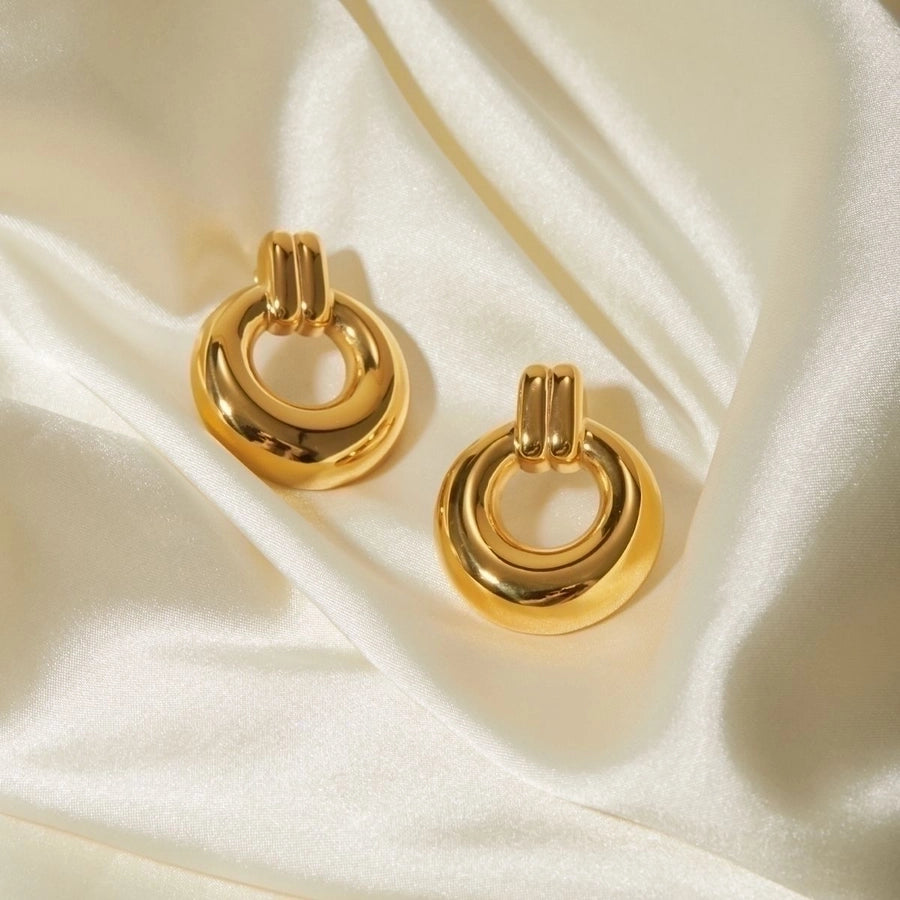 Classic Style Round 18K Gold Plated Drop Earrings