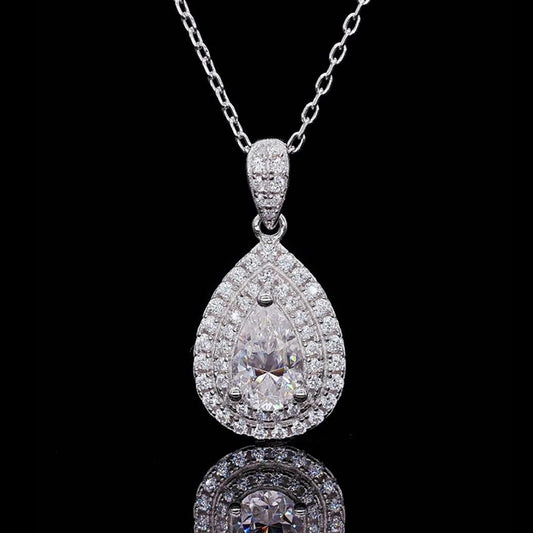 Delicate S925 Sterling Silver Rhodium Pear-cut Diamond Necklace