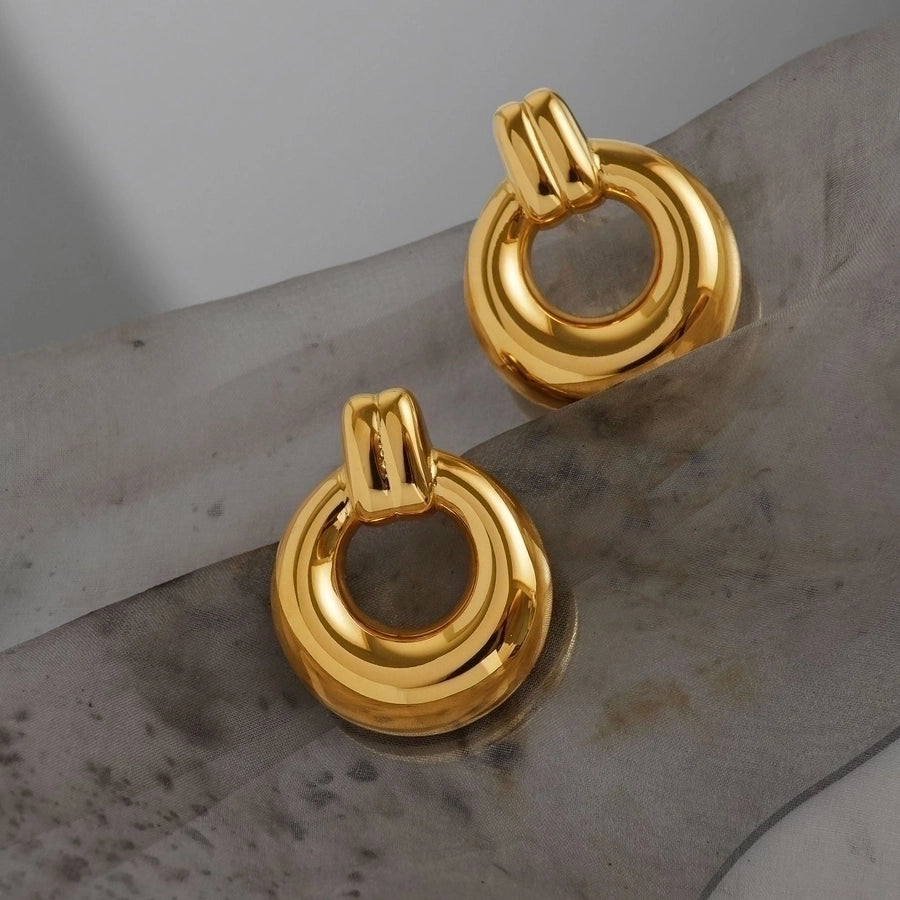 Classic Style Round 18K Gold Plated Drop Earrings