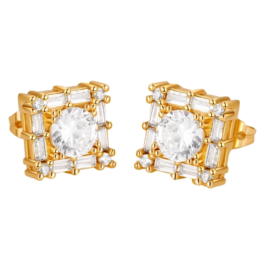 Retro Geometric Plating Copper Zircon Men Ear Studs