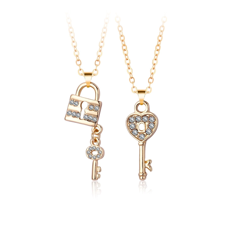 Cute BFF Key Lock Alloy Rhinestone Pendant Kids Necklace