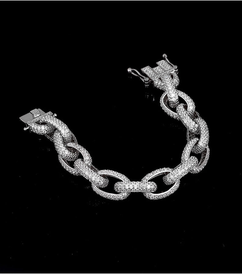 Cuban Chain 925 Sterling Silver and Diamond Bracelet