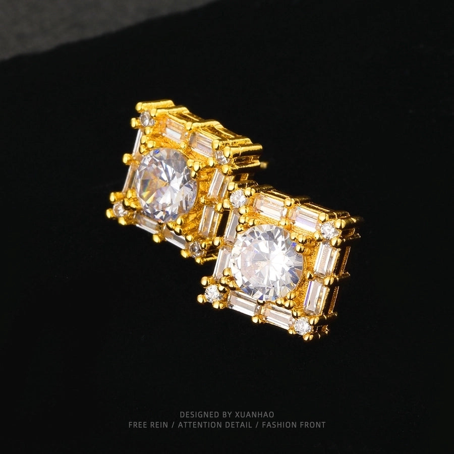 Retro Geometric Plating Copper Zircon Men Ear Studs