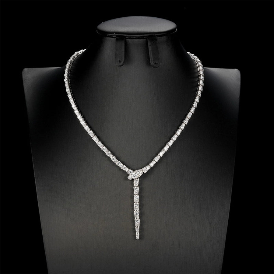 Exquisite 925 Sterling Silver Zircon Inlay Snake Necklace