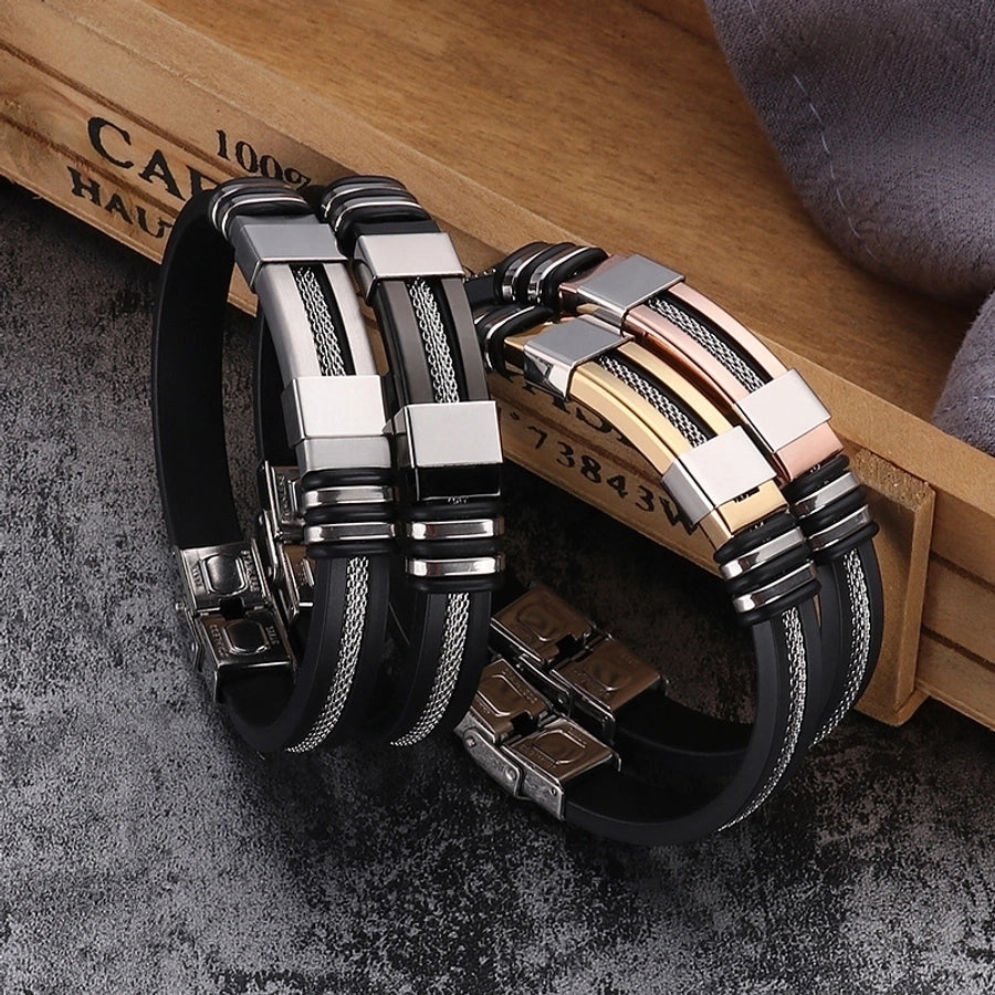 Stainless Steel Silica Gel Plating Men's Bangle