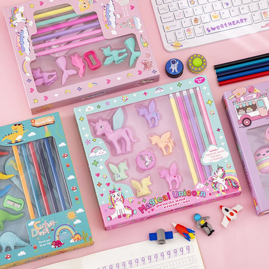 Dinosaur & Mermaid Square Toy and Stationery Set