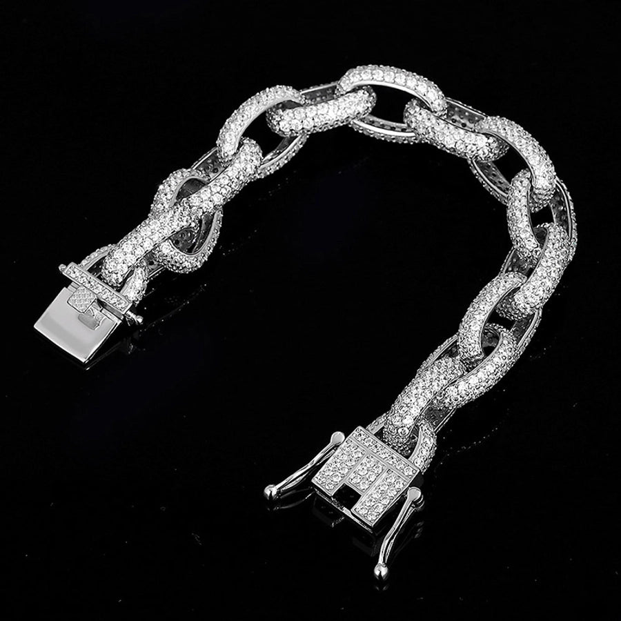 Cuban Chain 925 Sterling Silver and Diamond Bracelet