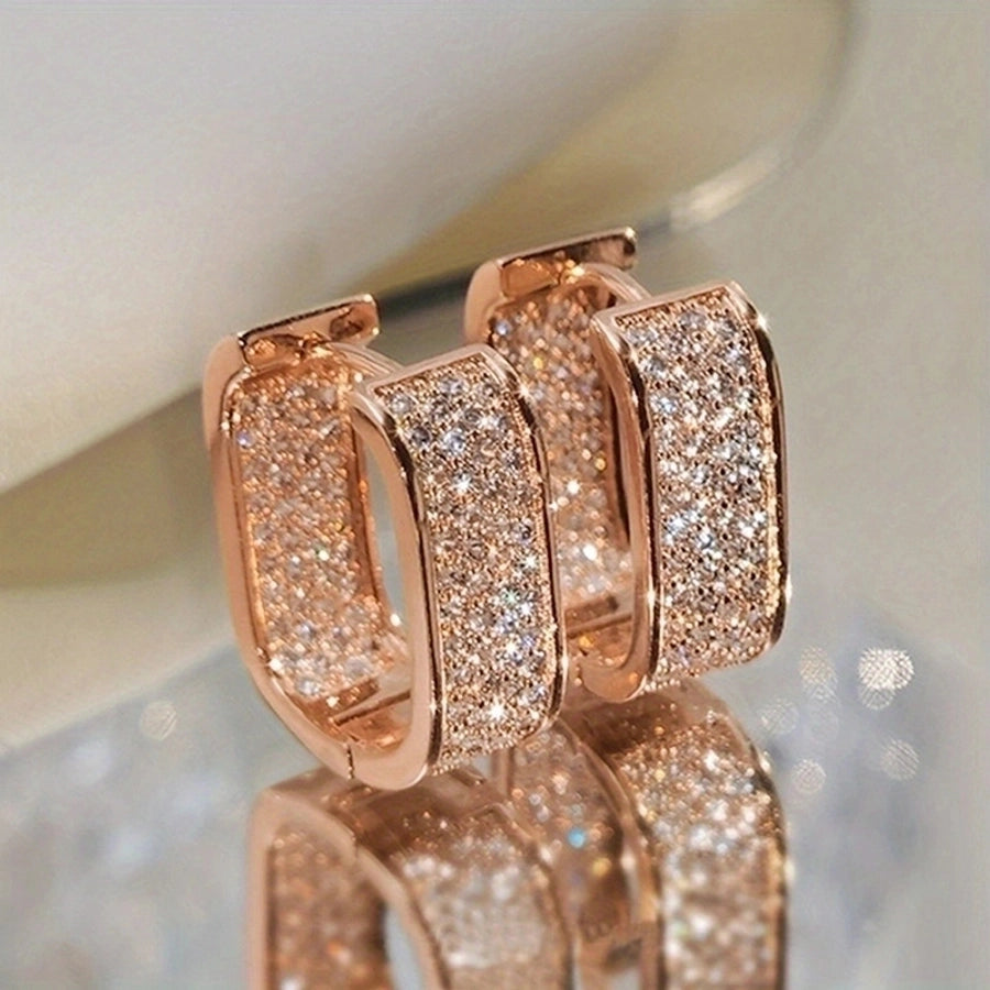 Elegant U Shape Copper Inlay Zircon Earrings