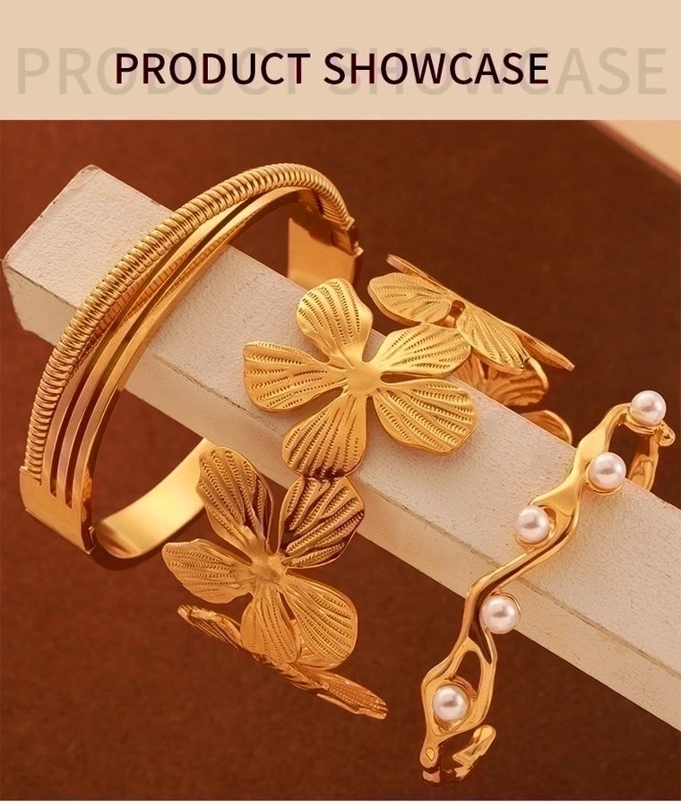 Aesthetic Flower Petal 18K Gold Plated  Bangle