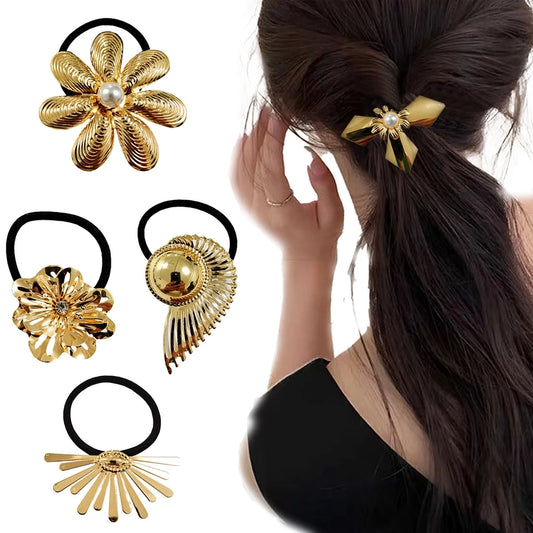 Aesthetic Flower Bow Knot Metal Plating Hair Tie