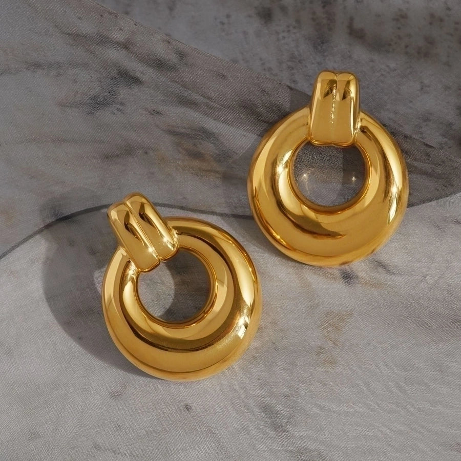 Classic Style Round 18K Gold Plated Drop Earrings