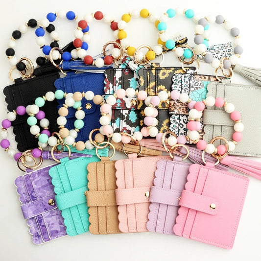 Casual Card Holder Beaded Tassel Keychain