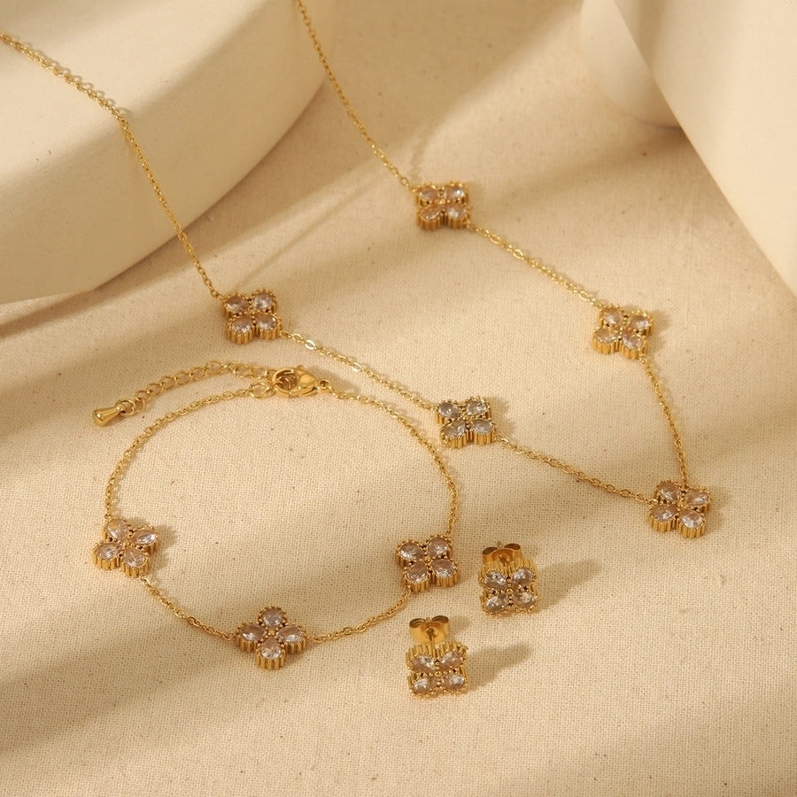 French Style Four Leaf Clover 18K Gold Plated Set