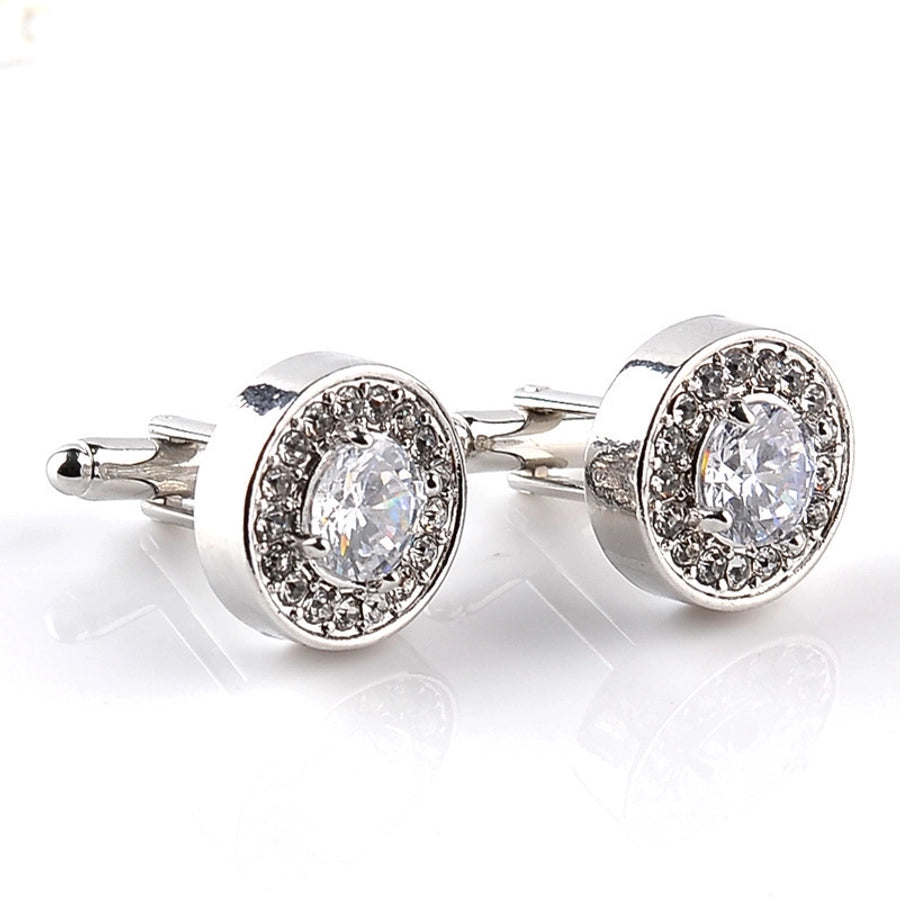 Round  Inlay Rhinestones Men's Cufflinks