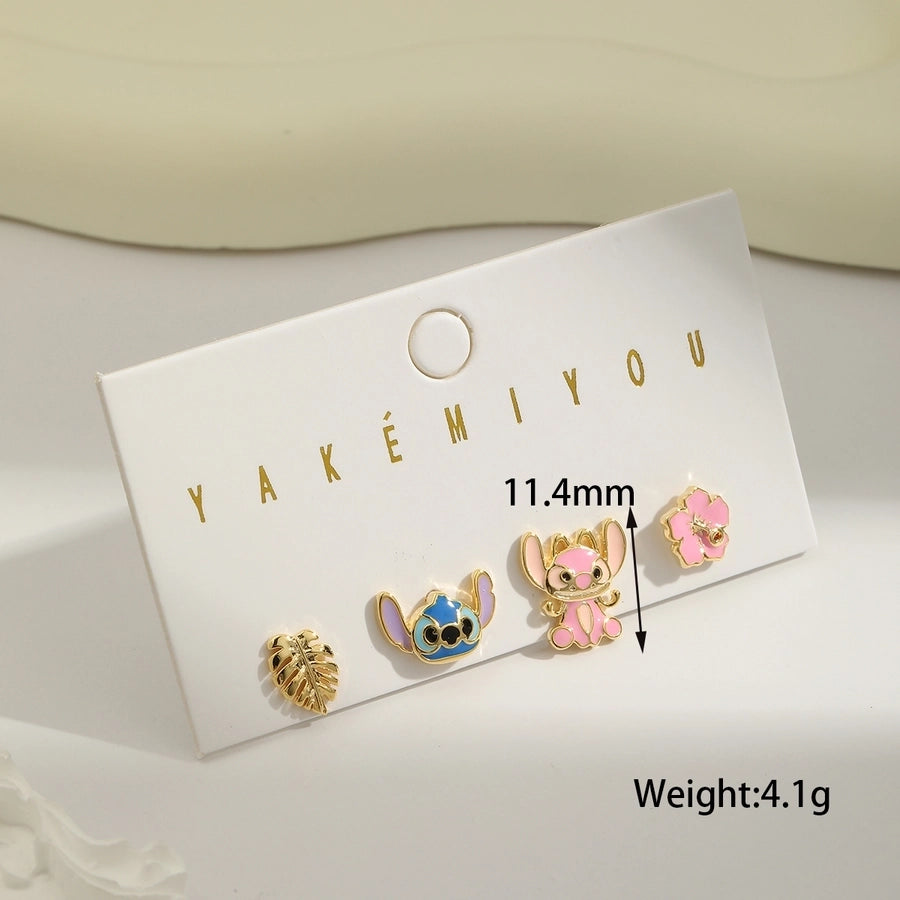 Stitch Enamel 14K Gold Plated Ear Studs