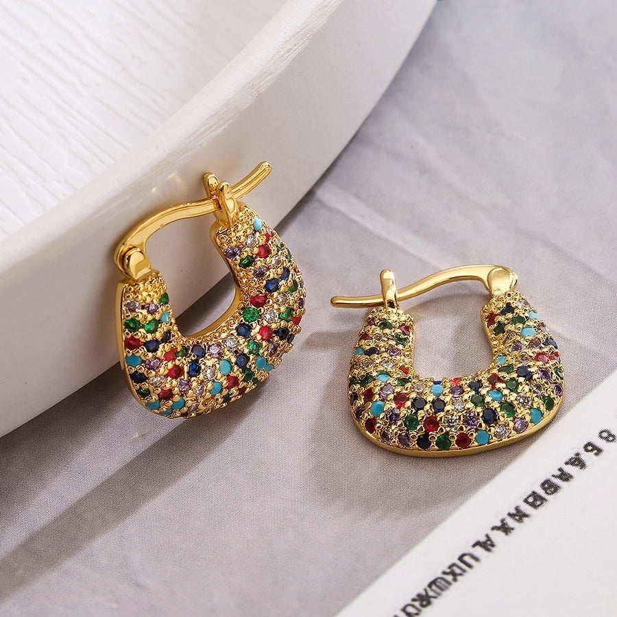 Geometric Copper Zircon 18k Gold Plated Earrings