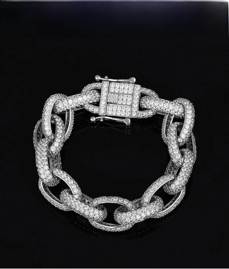 Cuban Chain 925 Sterling Silver and Diamond Bracelet