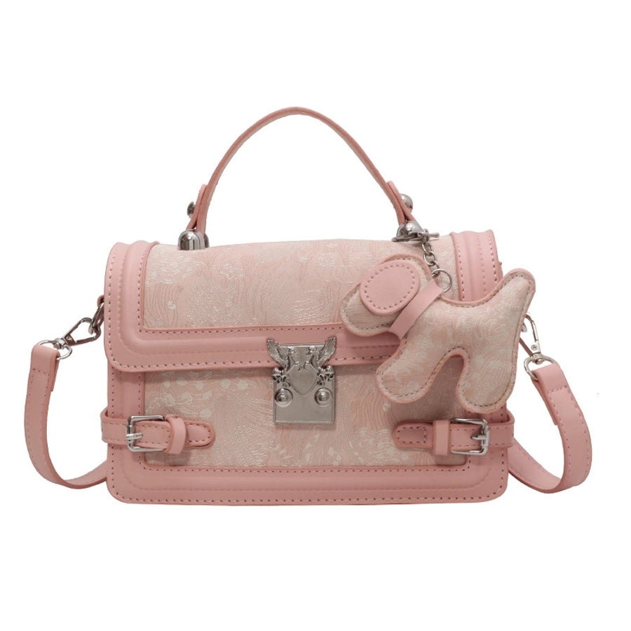 Leather Square Lock Clasp Handbag