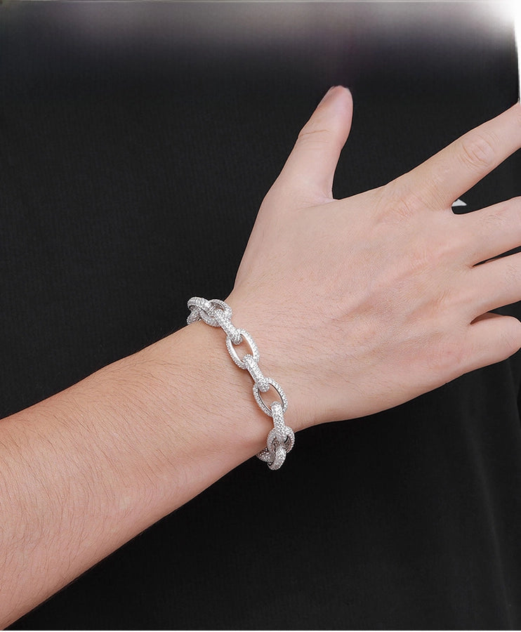 Cuban Chain 925 Sterling Silver and Diamond Bracelet