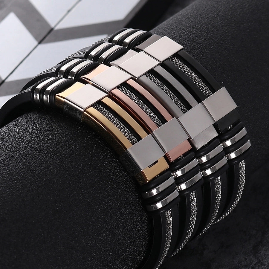 Stainless Steel Silica Gel Plating Men's Bangle