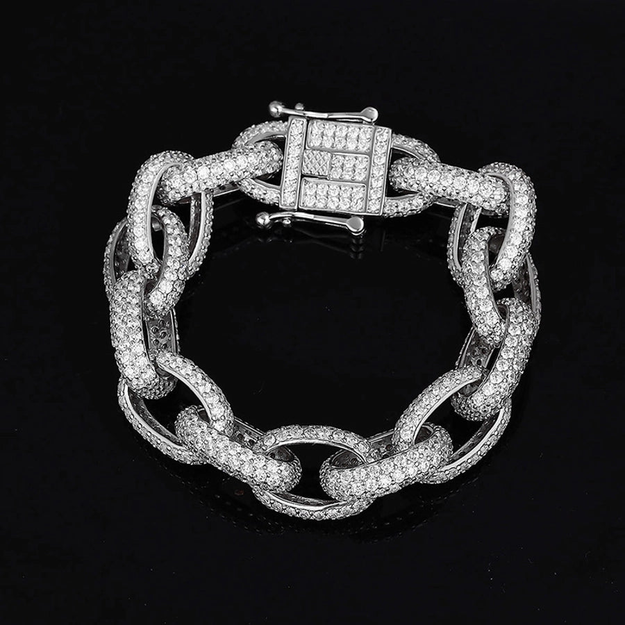 Cuban Chain 925 Sterling Silver and Diamond Bracelet