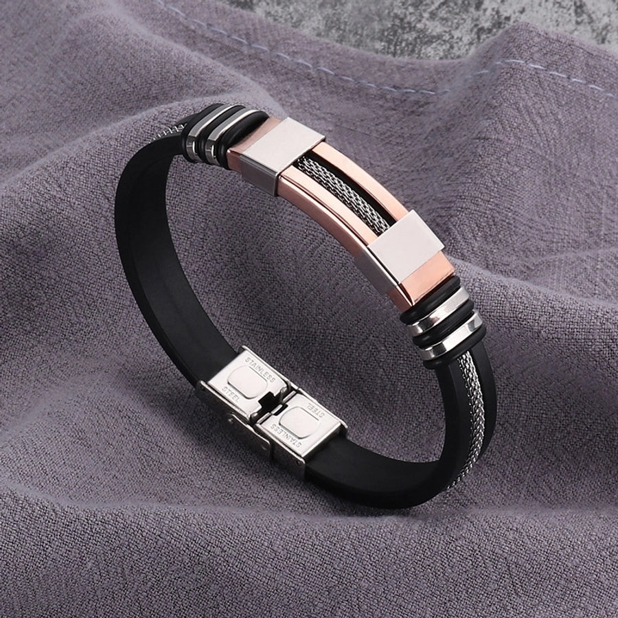 Stainless Steel Silica Gel Plating Men's Bangle