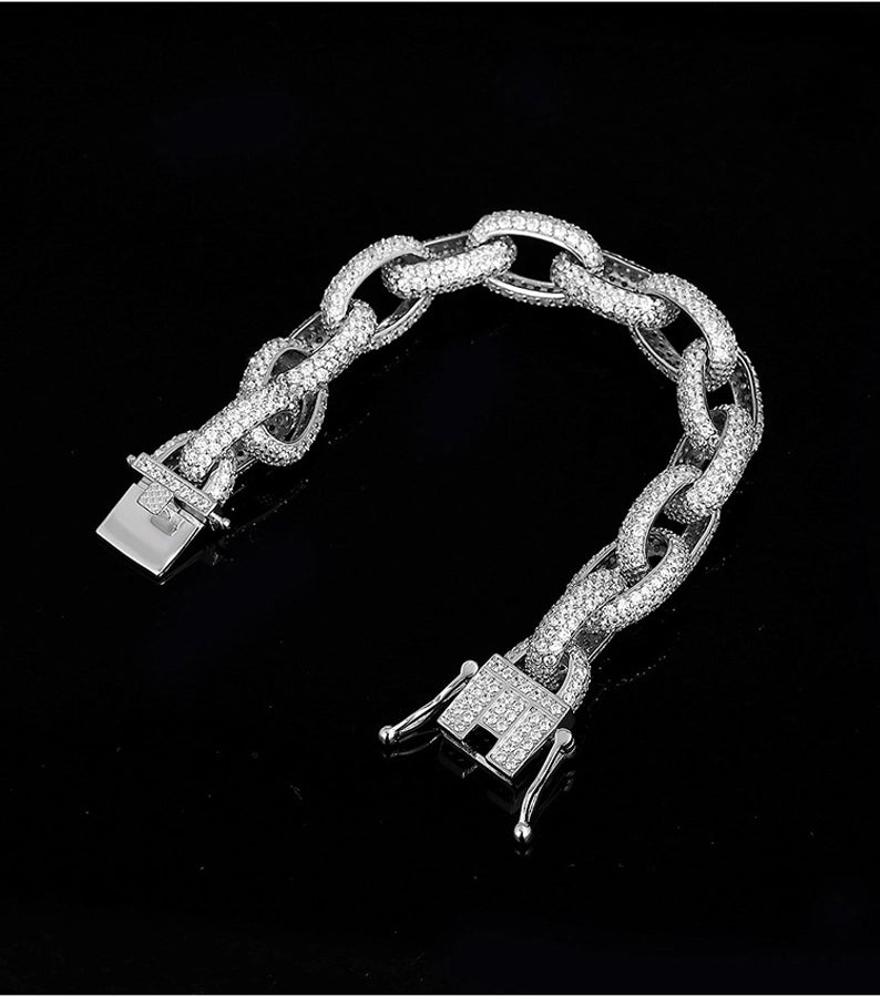 Cuban Chain 925 Sterling Silver and Diamond Bracelet