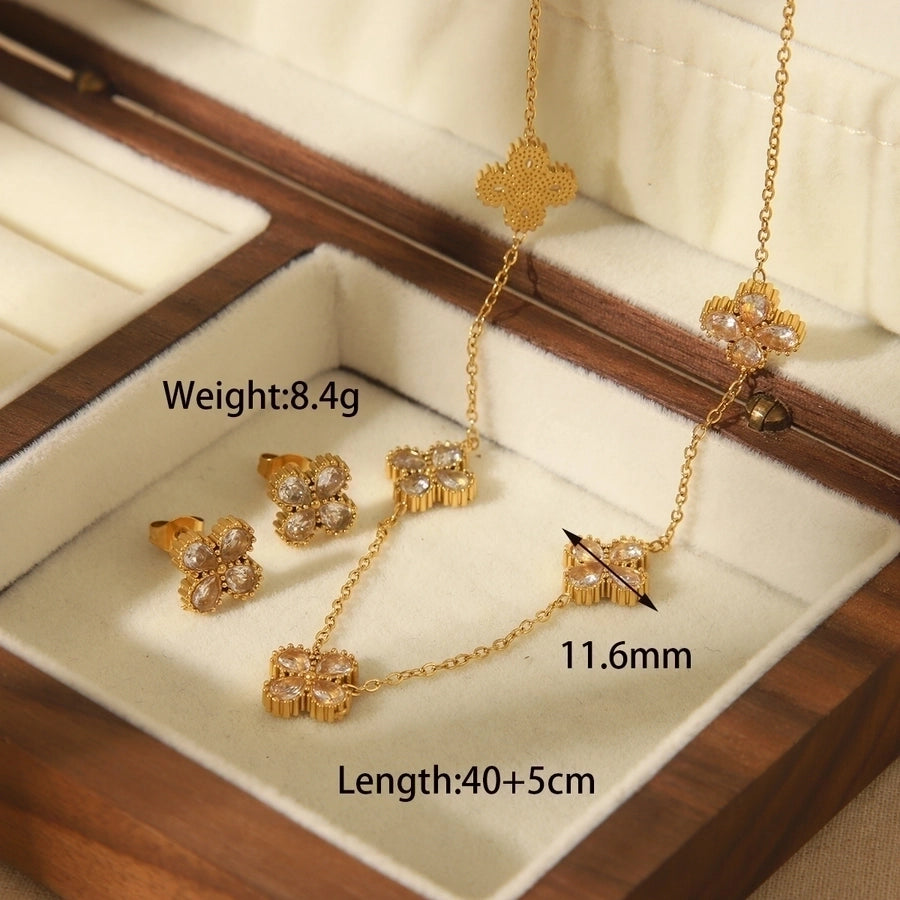 French Style Four Leaf Clover 18K Gold Plated Set