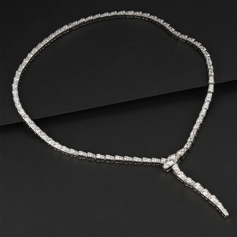 Exquisite 925 Sterling Silver Zircon Inlay Snake Necklace