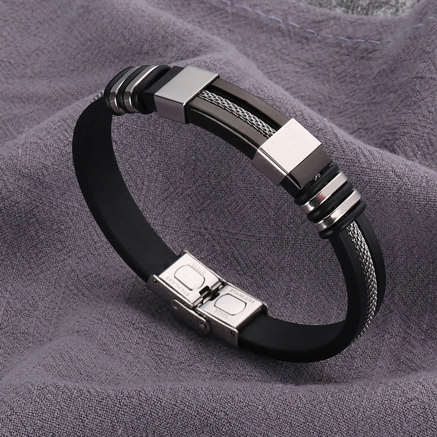 Stainless Steel Silica Gel Plating Men's Bangle