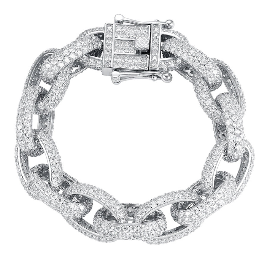 Cuban Chain 925 Sterling Silver and Diamond Bracelet