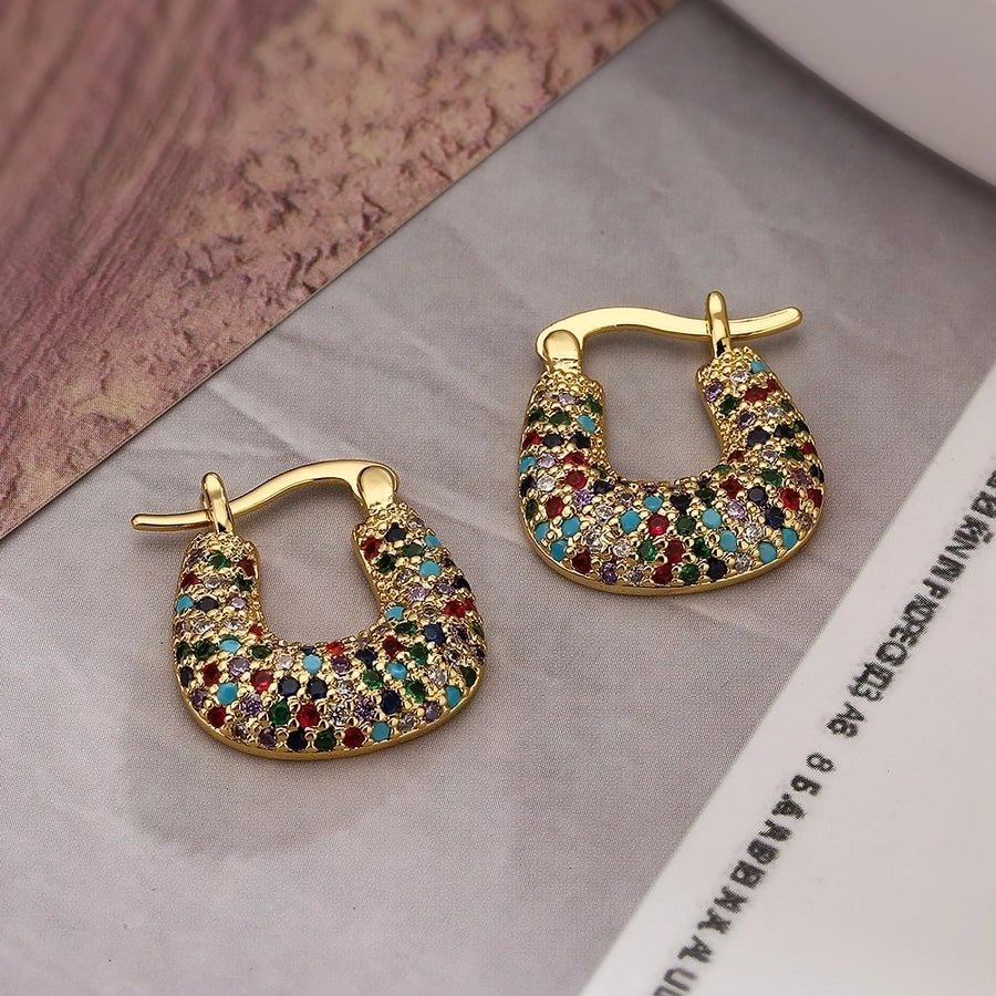 Geometric Copper Zircon 18k Gold Plated Earrings