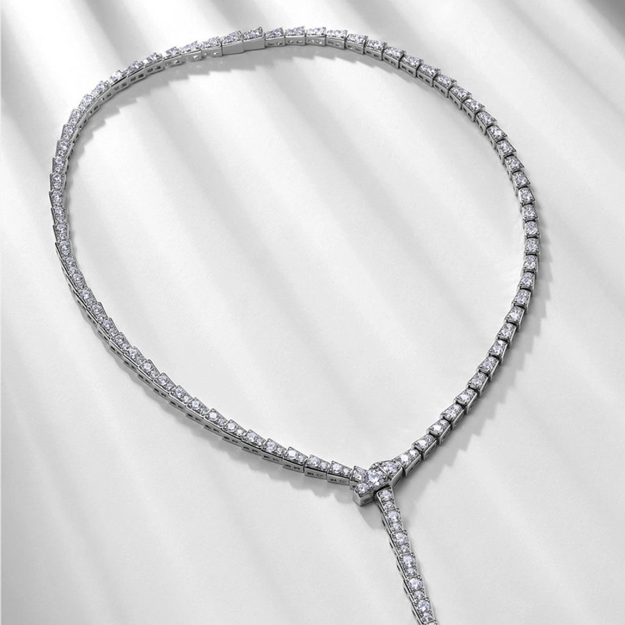 Exquisite 925 Sterling Silver Zircon Inlay Snake Necklace