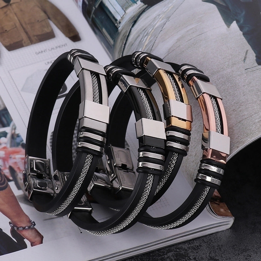 Stainless Steel Silica Gel Plating Men's Bangle