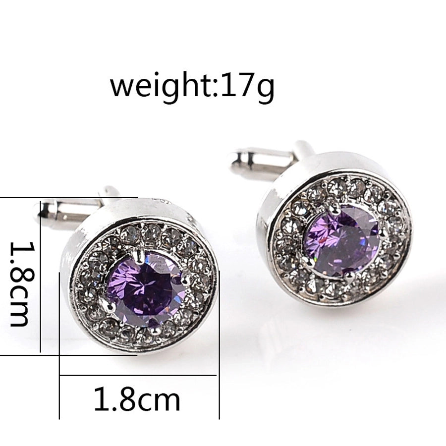 Round  Inlay Rhinestones Men's Cufflinks