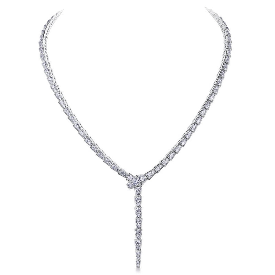 Exquisite 925 Sterling Silver Zircon Inlay Snake Necklace