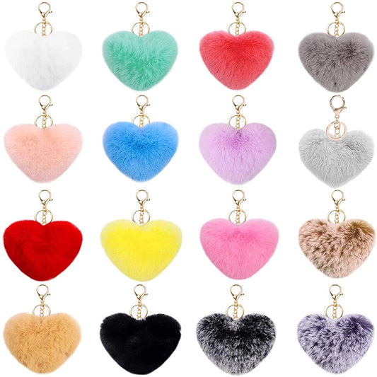 Cute Heart Shape  Pom Pom Keychain