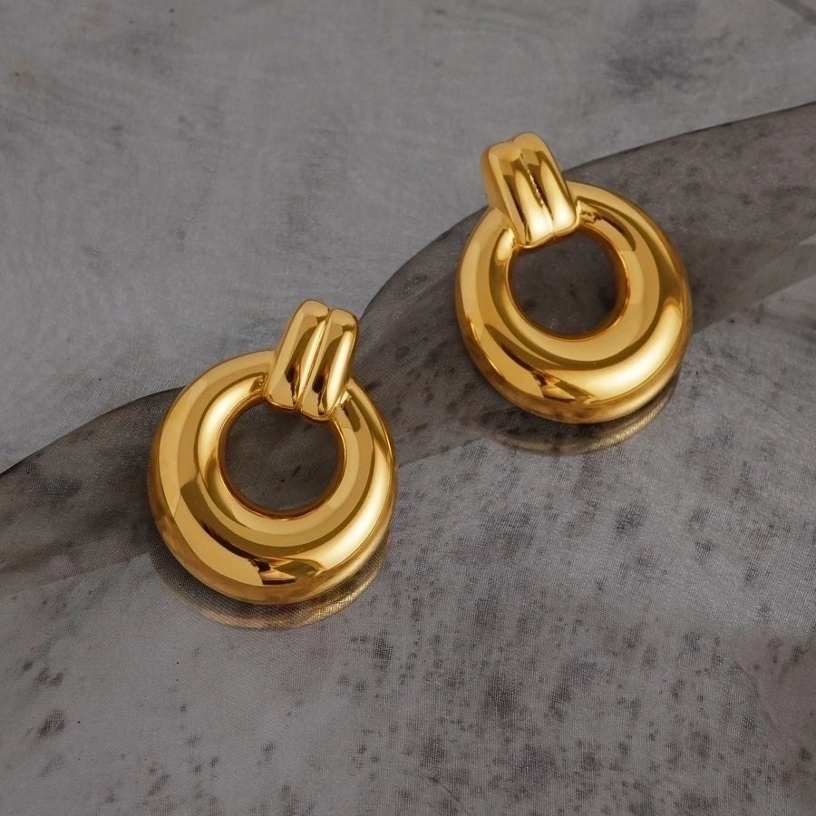 Classic Style Round 18K Gold Plated Drop Earrings